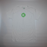 a white t - shirt with the letter k on it